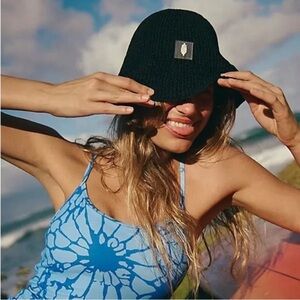 Free People Reflective Bell Beanie Hat Black